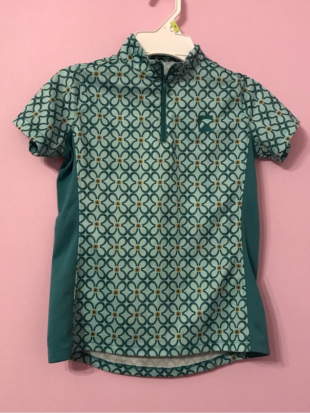 Riding Sport floral horseshoe blue Equestrian quarter zip top Girls Size Small